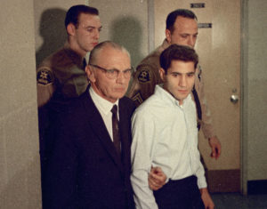 Sirhan Bishara Sirhan, right, accused assassin of Sen. Robert F. Kennedy, is seen with his attorney Russell E. Parsons, June 1968