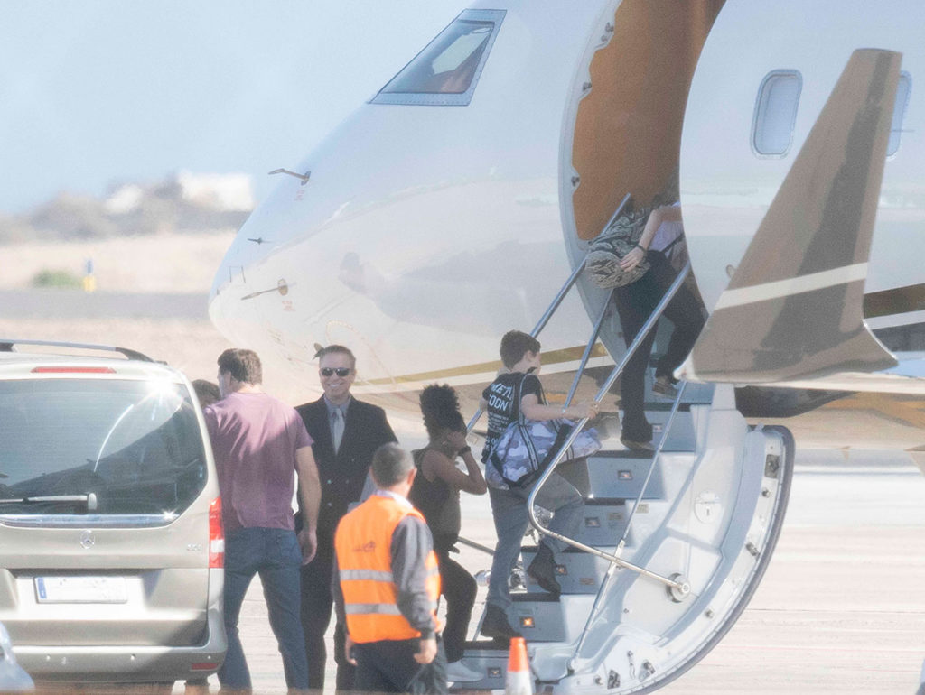 Angelina Jolie and Brad Pitt's children Shiloh Jolie-Pitt, Vivienne Marcheline Jolie-Pitt, Zahara Jolie-Pitt and Knox Leon Jolie-Pitt leave Fuerteventura with their nannies by private jet